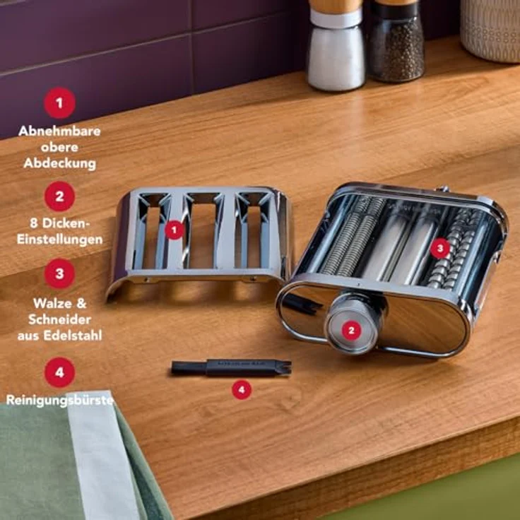 KitchenAid 5KSM3MPA, Metall 3-teiliges Nudelroller und Schneider Set, mit Nudelwalze, Spaghettischneider und Fettuccine Cutter, Edelstahl, für KitchenAid Standmixer – Bild 5