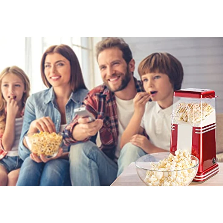 Rosenstein & Söhne Popcornmaschine XL Heißluft Popcorn Maschine für bis zu 100 g Mais, 1200W, rot – Bild 9