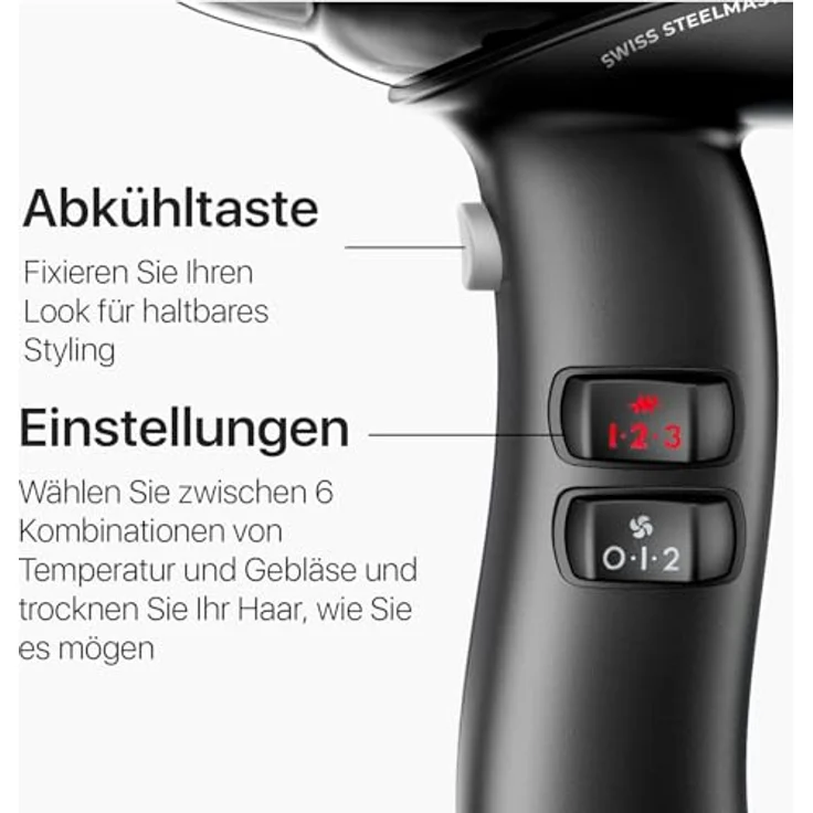 Valera, Swiss Steel Master Light, professioneller Haartrockner aus verchromtem Stahl, leichter Föhn mit leistungsstarkem Motor, 3 Temperaturstufen, Ionen-Generator, 2100 W – Bild 5