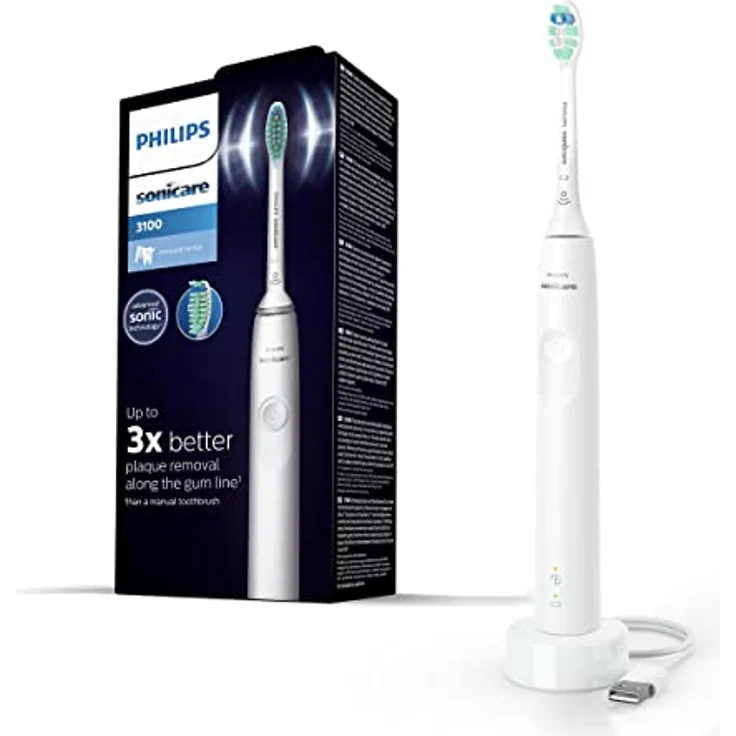 Philips Sonicare 3100 Series elektrische Zahnbürste mit Schalltechnologie, mit Drucksensor und Bürstenkopf-Wechselanzeige, weiß (Modell HX3671/13) – Bild 1