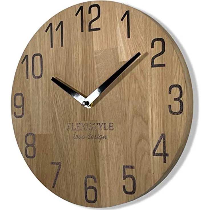 Wanduhr Natur 30cm Durchmesser holzoptik 100% Eiche, Holz modern, Wohnzimmer, ohne tickgeräusche … – Bild 1
