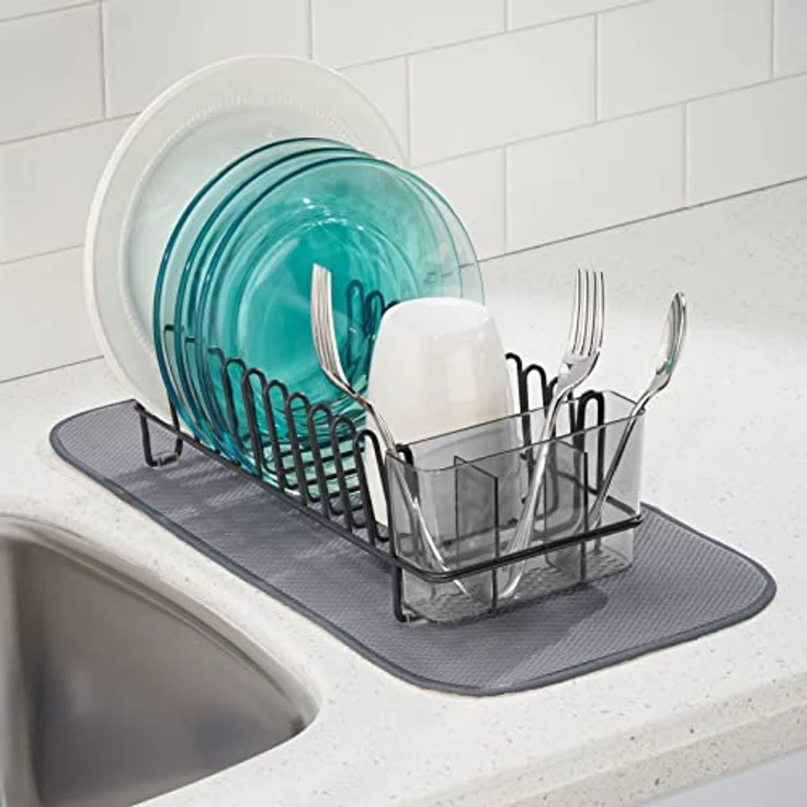 mDesign Geschirrabtropfer - Plastik-Abtropfablage für Spüle - tolles Abtropfgestell - bis zu 15 Teller + Besteck - 31,8 cm x 14,0 cm x 10,2 cm – Bild 4