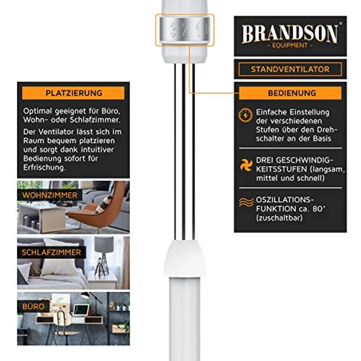 Brandson Standventilator 50 W - Standlüfter 40 cm - Ventilator höhenverstellbarNeigungswinkel 30° – Bild 5