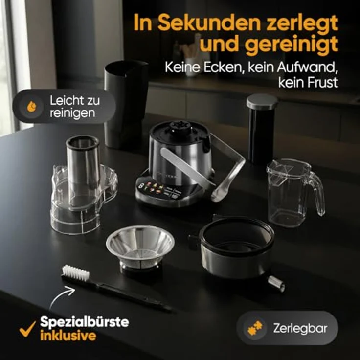 ProfiCook PC-AE 1326, Entsafter mit 1000W Motor, leicht zu reinigen, feines Mikrosieb, Edelstahlgehäuse – Bild 4