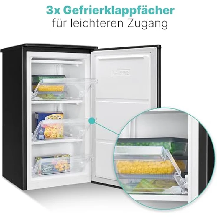 Bomann Gefrierschrank GS 7256, 4 Sterne mit 60L Fassungsvermögen, 3 Fächer, leise, wechselbarer Türanschlag, schwarz – Bild 2