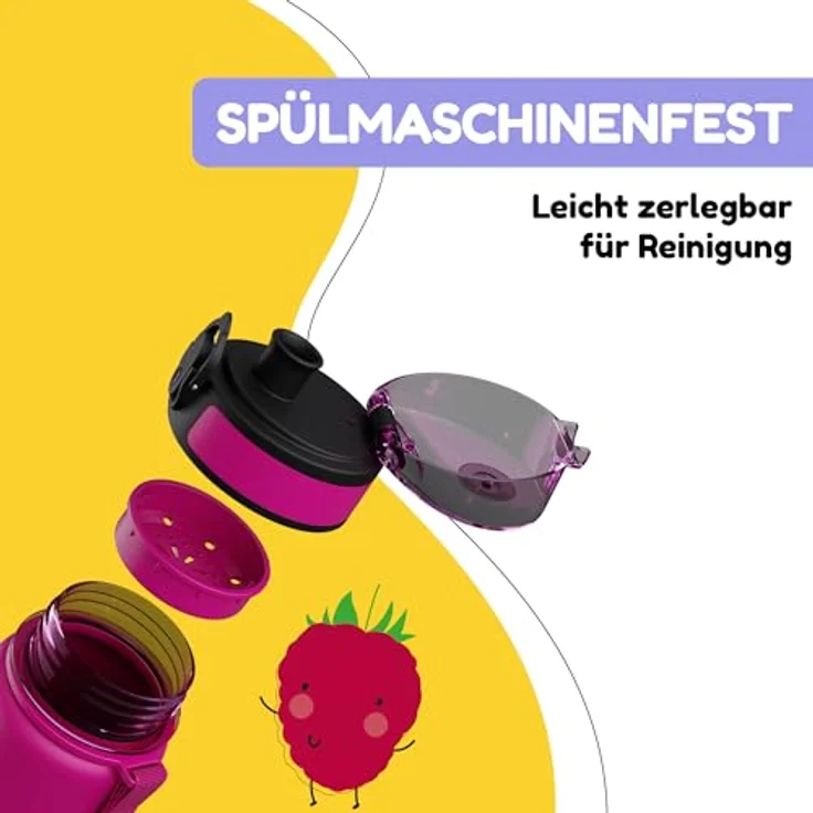 Klarstein Schmatzfatz Trinkflasche, 500 ml, auslaufsicher mit Fruchtaufsatz, BPA-frei, sportliches Design für Kinder, bunt – Bild 3