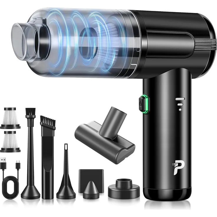 POPOLIC Akku-Handstaubsauger, 25000Pa, bürstenloser Motor, 3-Gang mit 4-in-1-Funktion, kabellos, für Auto und Haus, inkl. HEPA-Filter und Schnellladung