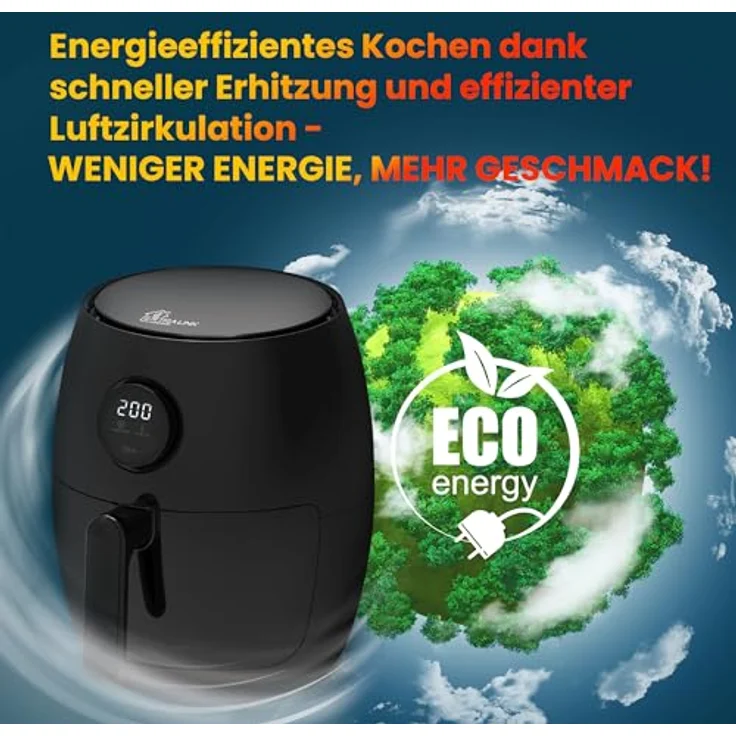 EXTRALINK Extralink 1000W Airfryer 2L - Heißluftfritteuse mit Antihaftbeschichtung, LED-Touchscreen, Energiesparend, 90% Weniger Fett - Schwarz – Bild 5