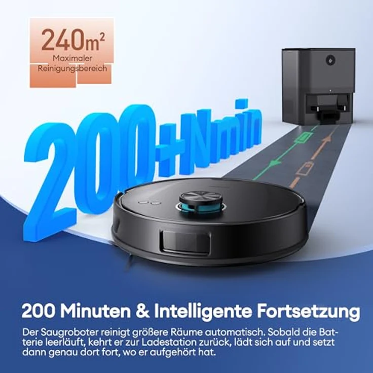 Ultenic Saugroboter ULT-L10, 4-in-1 mit Wischfunktion, 10.000 Pa Saugkraft, 200 Min Laufzeit, LiDAR-Navigation, Selbstentleerungsstation – Bild 5
