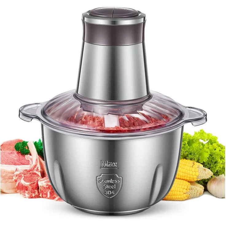 FOHERE Elektrischer Multizerkleinerer, 2 Geschwindigkeiten, 350 W, 2.5L Edelstahlschüssel, ideal für Fleisch/Gemüse, leicht zu reinigen