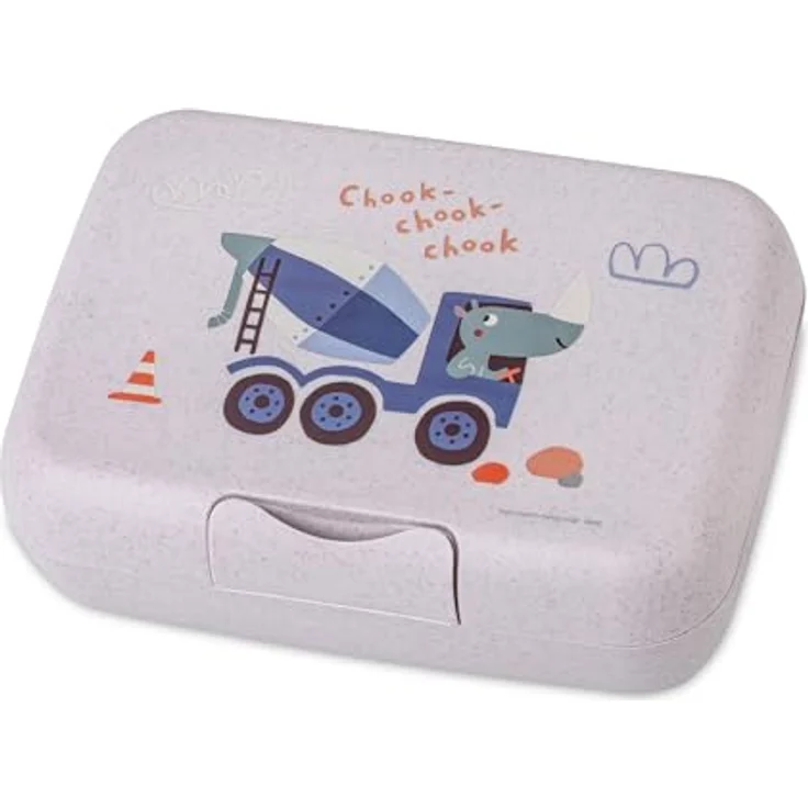 KOZIOL Lunchbox Candy L Trucks, Biozirkukärer Kunststoff, mit Trennschale, Organic Grey – Bild 1
