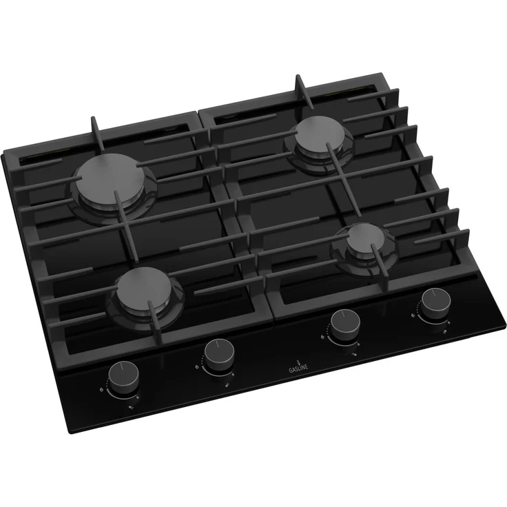 Gasline Gas-Kochfeld GAG60GLG, 60cm, 4 flammig, autark, Glaskeramik, Erdgas/Propangas, Schwarz – Bild 1