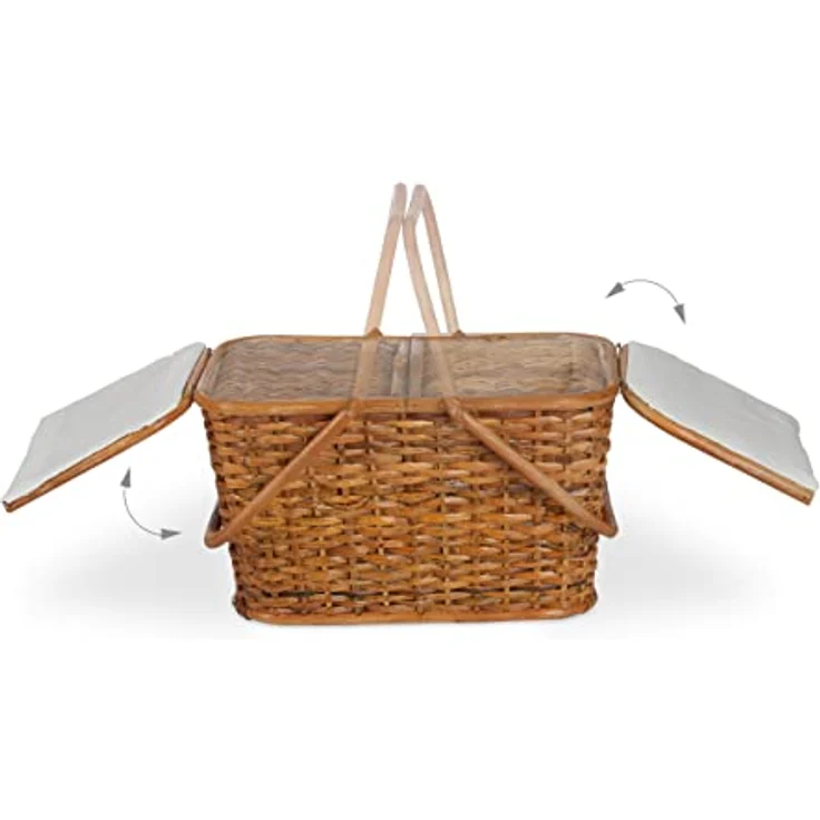 relaxdays Picknickkorb mit Deckel, Honigbraun, Rattankorb mit 25 Liter Volumen und zwei Klappdeckeln – Bild 7