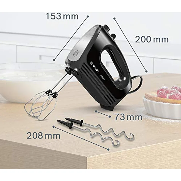Bosch Clever Mixx MFQ24200 Handrührer, moderne Motortechnik, 2 Tubobesen, 2 Edelstahl-Knethaken, 4 Geschwindigkeitsstufen, 400 W, schwarz – Bild 8