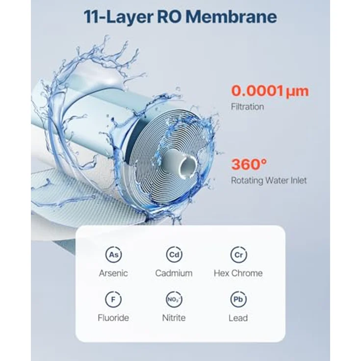VEVOR Umkehrosmosesystem SS-009, 800 GPD, 11-stufiger Wasserfilter-Ersatz mit 24 Monaten Lebensdauer, kompatibel mit SS-006 Untertisch-Wasserfilter – Bild 3