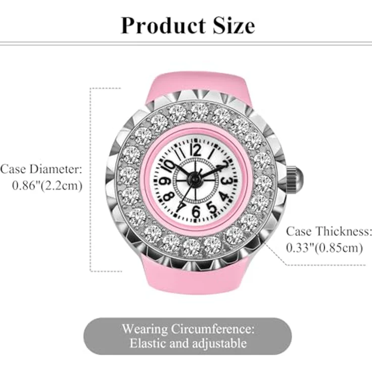 JewelryWe Ringuhr Fingeruhr Damen, Elastisch, Glitzer Strass, Rosa Legierung, Analog Quarz Uhr mit Wasserdichtigkeit 10m – Bild 4