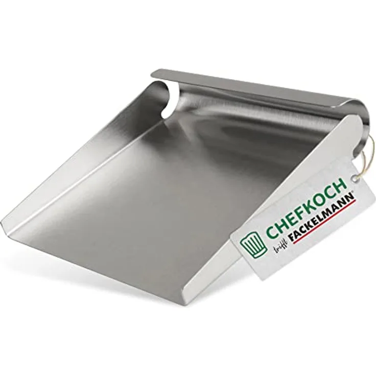 FACKELMANN Chefkoch Gemüsetaxi aus Edelstahl, praktische Küchenschaufel mit erhöhten Rändern, spülmaschinengeeignet, 15 x 15 x 3,5 cm