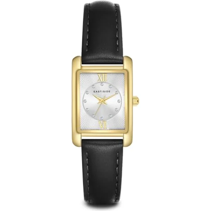 Eastside Damen Uhr 10080150, analoge Quarzwerk-Uhr mit rechteckigem Gehäuse, schwarzem Echtlederarmband und Mineralglas – Bild 1