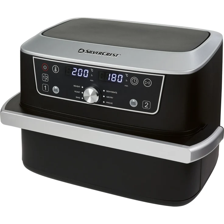 SilverCrest SHFDA 2600 A1 Ultrazone Airfryer Heißluftfritteuse, 2x 5,5 Liter, 2600 Watt, mit Sync-Finish-Funktion und spülmaschinengeeigneten Teilen