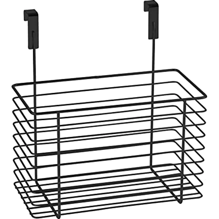 WENKO Einhängekorb Groß, platzsparender Organizer zum Einhängen an Schublade oder Schranktür, geeignet für Badezimmer und Küche, ohne Bohren, aus pulverbeschichtetem Metall, 24 x 24,5 x 15 cm, Schwarz – Bild 1