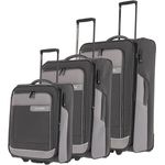 Travelite Kofferset 3 teilig Weichschale Größen S-M-L, nachhaltig, VIIA, 2 Rollen, Weichschalenkoffer Set aus recyceltem Material, TSA Schloss