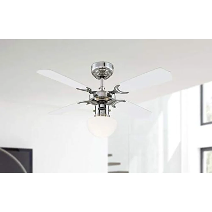 Westinghouse Lighting Portland Ambiance, Deckenventilator mit Beleuchtung, Metall, Ausführung in Chrom mit Wendeflügeln in Weiß-Schwarz – Bild 6