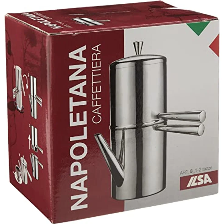 Ilsa Napoletana Kaffeemaschine, Edelstahl, Silber, für 1-2 Tassen – Bild 4
