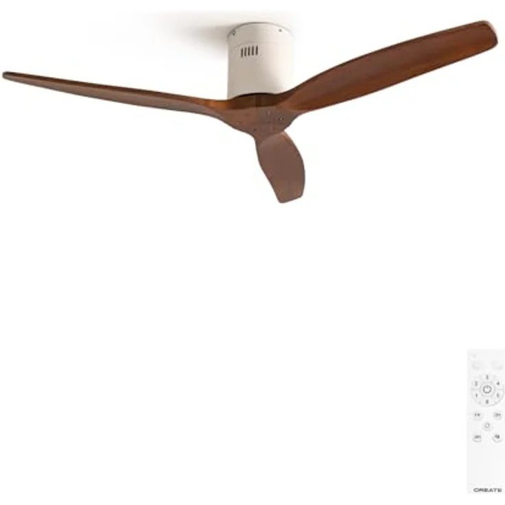 CREATE WINDCALM M Deckenventilator, ABS Weiß mit Dunkelholzflügel-Optik, 132 cm, 40W, 6 Geschwindigkeiten, Fernbedienung, Timer, DC-Motor, Sommer-Winterbetrieb – Bild 1