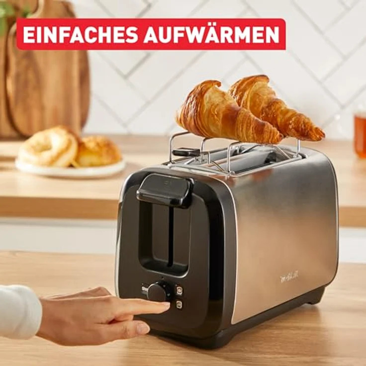 Tefal Subito TT5S1DE0 Doppelschlitz-Toaster, Brötchenwärmer, 7 Bräunungsstufen, energiesparend, Edelstahl/Schwarz – Bild 5