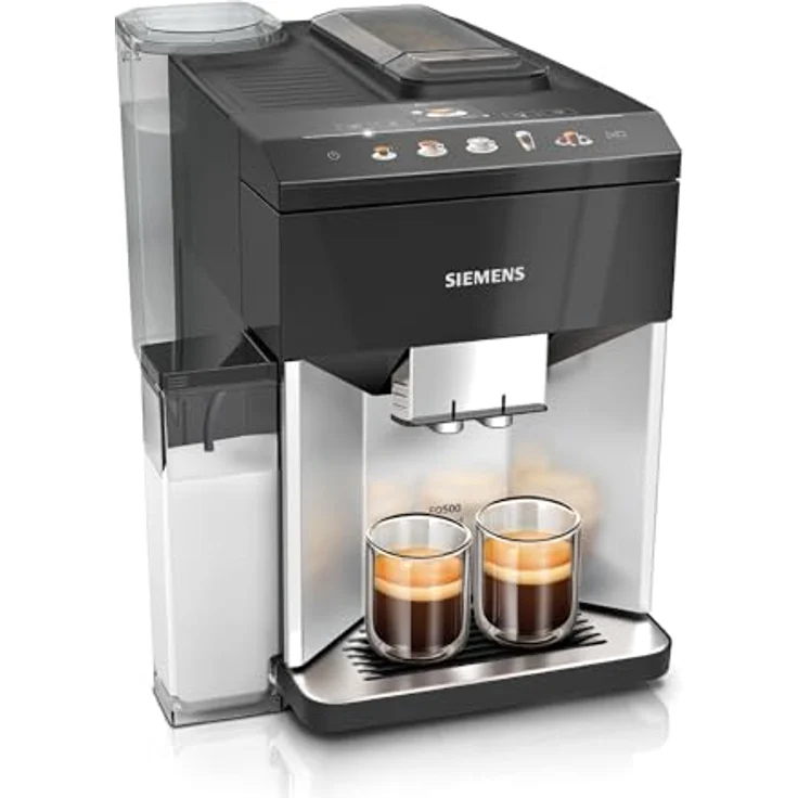 Siemens Kaffeevollautomat EQ500 integral TQ513D01, viele Kaffeespezialitäten, Milchaufschäumer, integrierter Milchbehälter, automatische Dampfreinigung, 1500 W, daylight silber/klavierlack schwarz – Bild 1