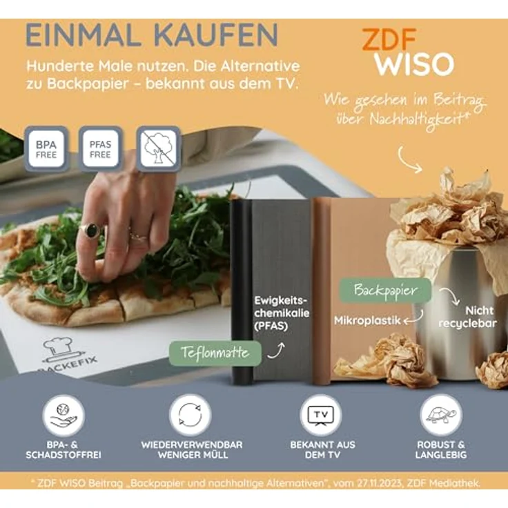 Backefix Silikon Backmatte als Dauer Backpapier wiederverwendbar – Zero Waste Backzubehör plastikfrei, mit Dauerbackmatte backen statt Pergamentpapier, BPA-frei, hitzebeständig, geprüft (40x30cm) – Bild 6