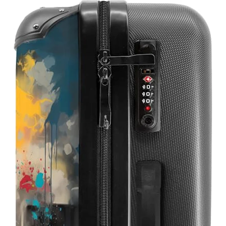 NoBoringSuitcases.com© Hartschalen-Trolley Mädchen mit Luftballon im Graffiti-Stil 67x43x25cm, 4 Rollen, Koffer Mittelgroß, Suitcase für Erwachsene in Buntem Design – Bild 5