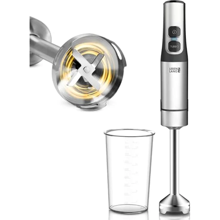 LEBENLANG 1500W Stabmixer Edelstahl, mit 800ml Messbecher, stufenlos verstellbar & Turbo-Funktion, Anti-Splash Design, spülmaschinenfest – Bild 1