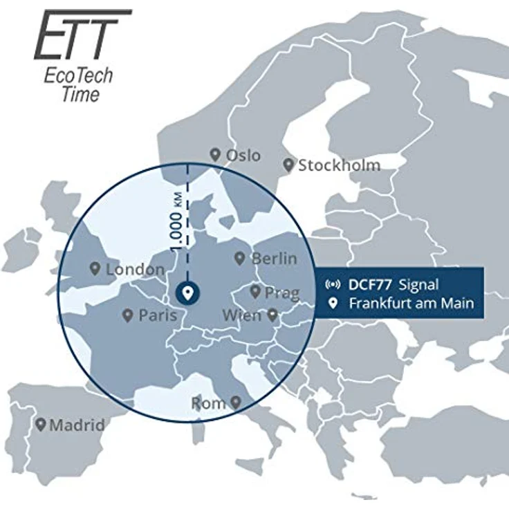 ETT Eco Tech Time EGT-11722-52M, Funk Solar Herren Uhr Analog mit Titan Armband, graues Zifferblatt, wasserdicht bis 10 Bar, Weltzeit- und Stoppfunktion – Bild 5