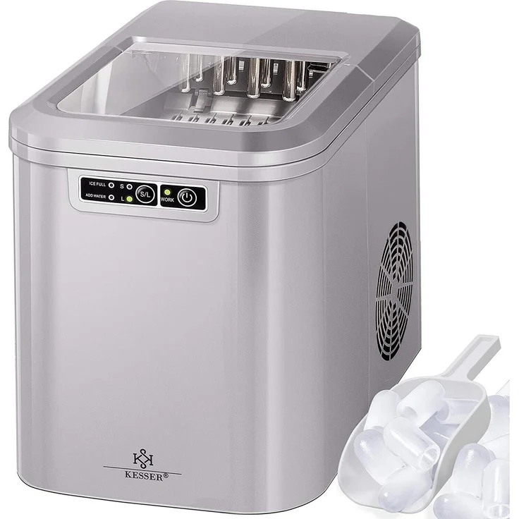 KESSER® Eiswürfelbereiter | Eiswürfelmaschine Edelstahl | Ice Maker | 12 kg 24 h | Zubereitung in 7 min | 2,2 Liter Wassertank | 2 Eiswürfel-Größen | LED-Display | Selbstreinigungsfunktion | Silber – Bild 1