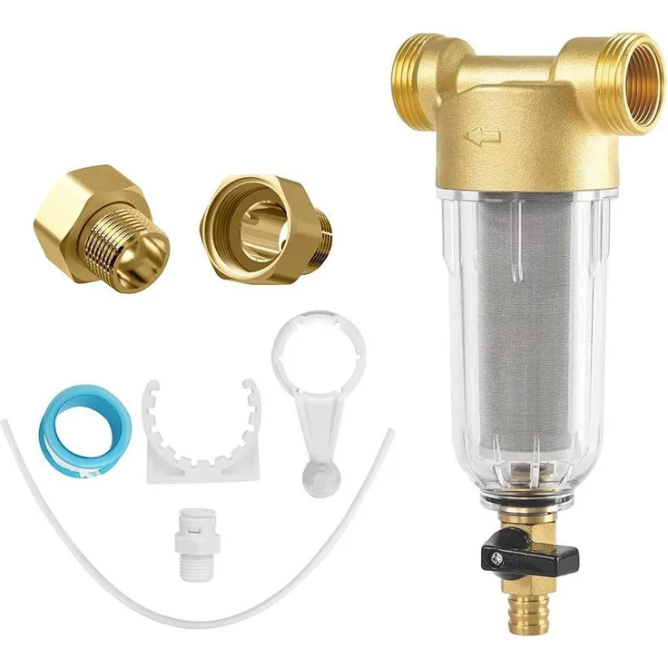 OUGPIU Wasserfilter 1 Zoll Feinfilter Sedimentfilter mit 40 Mikron, wiederverwendbar, G3/4" Adapter