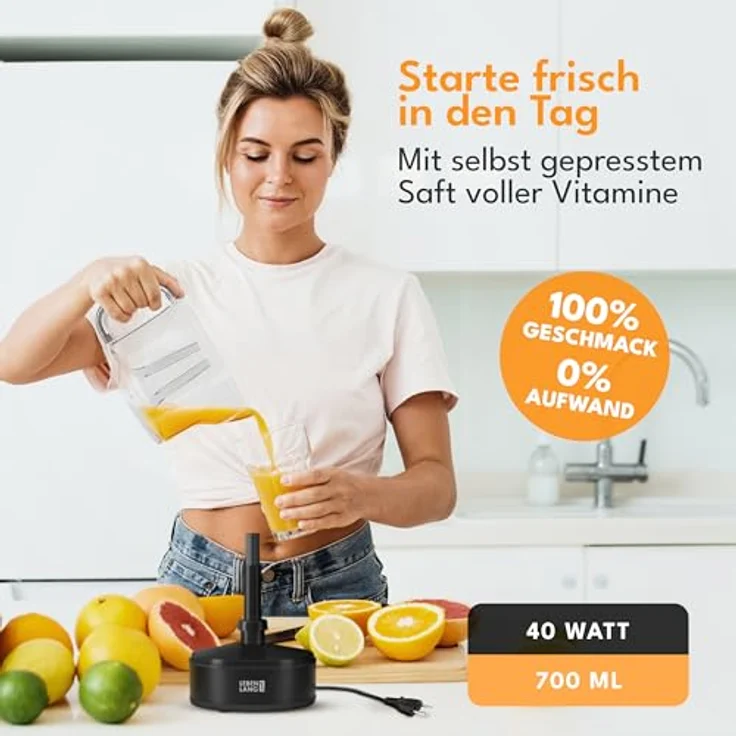 Lebenlang Elektrische Zitruspresse, BPA-frei mit 40W, 2 Drehrichtungen, spülmaschinenfest, Auto ON/OFF, 700ml Behälter – Bild 3