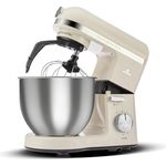 Karaca Mastermaid Chef Pro Double Armed Küche Koch 1500W Soft Cream, Glänzend Cream, 1500W, 5 L Mixer, Food Processor, Geschwindigkeitseinstellung, Knethaken, Verquirlen, Kneten und Mischen