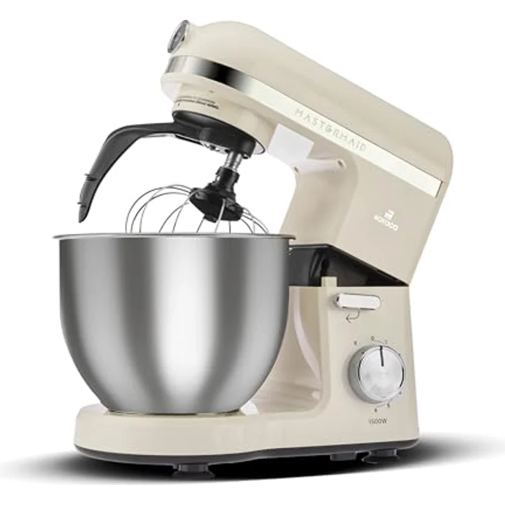 Karaca Mastermaid Chef Pro Double Armed Küche Koch 1500W Soft Cream, Glänzend Cream, 1500W, 5 L Mixer, Food Processor, Geschwindigkeitseinstellung, Knethaken, Verquirlen, Kneten und Mischen – Bild 1