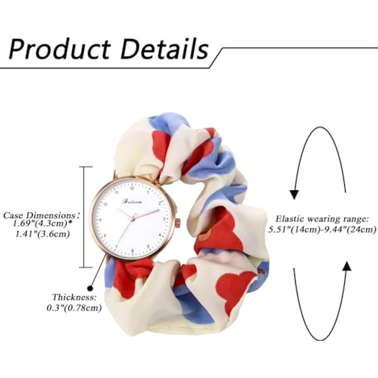 JewelryWe Damenuhr Elastisches Haarband Uhr Rot Blumen Floral Analog Quarz Armbanduhr mit Haargummi Stretch Armband, Multifunktionale Lässige Uhr für Frauen und Mädchen – Bild 4