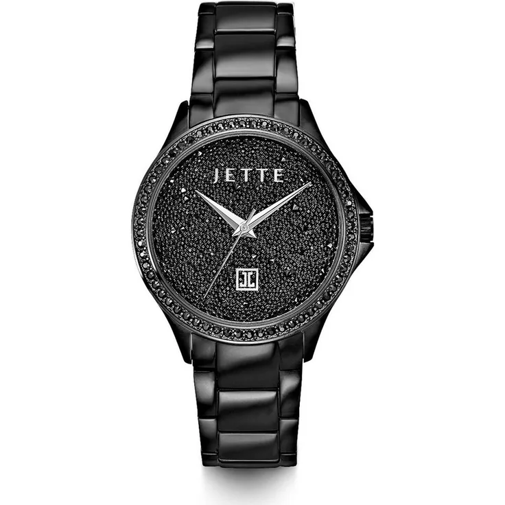 JETTE Quarzuhr Time Flies II, Damen-Uhren Analog Quarz, Schwarz Edelstahl IP-Black