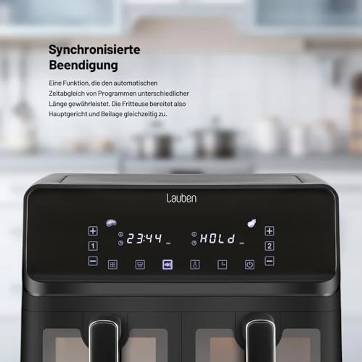 Lauben DualZone® Heißluftfritteuse 8000BC Air Fryer mit zwei Körben, Gesamtvolumen 8l, individuelle Einstellung beider Körbe getrennt, Klarsichtfenster, 8 voreingestellte Programme – Bild 3