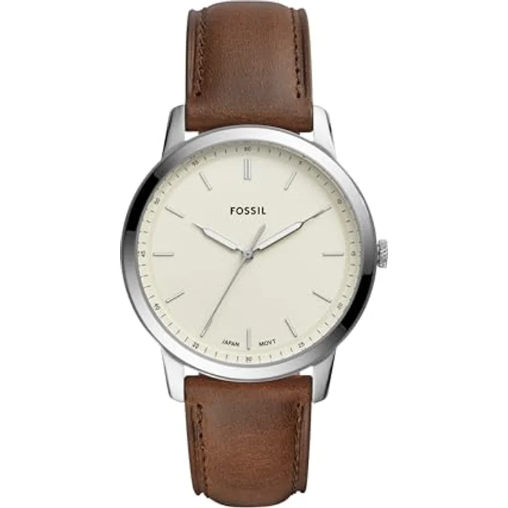 Fossil Herrenuhr Edelstahl, Quarz mit Leuchtzeigern, Gehäusedurchmesser 44 mm, braunes Lederarmband, wasserdicht bis 5 Bar – Bild 1
