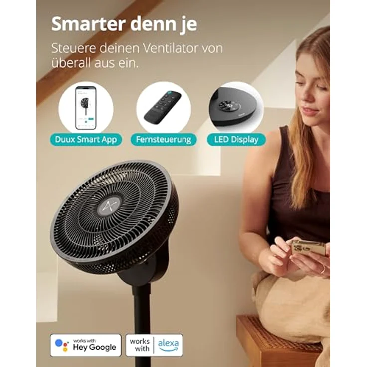 Duux Whisper Flex 2, Smart Ventilator mit 30 Geschwindigkeitsstufen, flüsterleise 13 dB, höhenverstellbar (54–92 cm), Nachtmodus & Timer, ab 2W, Schwarz – Bild 3