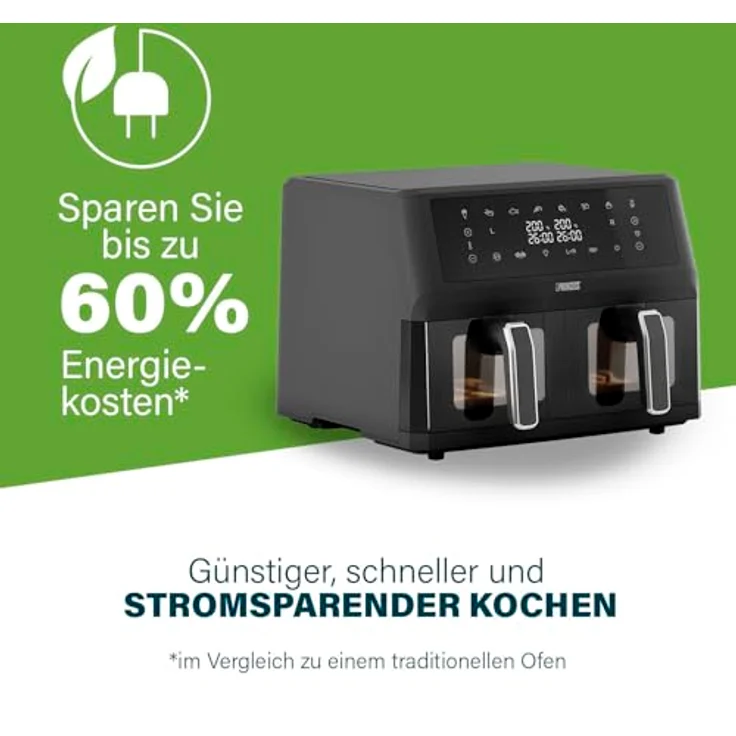 Princess Heißluftfritteuse mit Doppelkorb - 11 L - BPA- und PFAS-frei - 8 Programme - Sichtfenster - 2400 W - 182276 – Bild 5