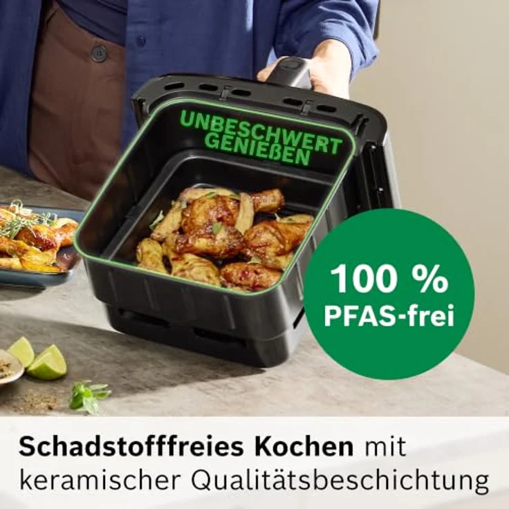 BOSCH Heißluftfritteuse Serie 6 MAFD661B0, XXL, 12L, PFAS-frei, Doppelkammer, 2800 W, platzsparend, einfache Reinigung, 6 Programme, schwarz – Bild 8