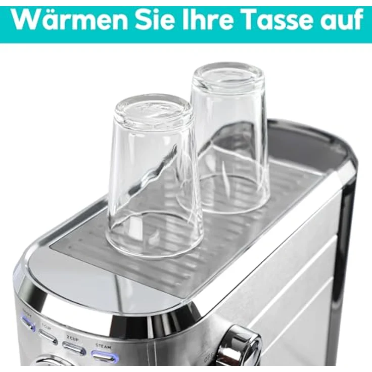CASABREWS Espresso Siebträgermaschine 20 Bar, Edelstahl-Espressomaschine mit professionellem Milchaufschäumer, 1L Wassertank, silber – Bild 4