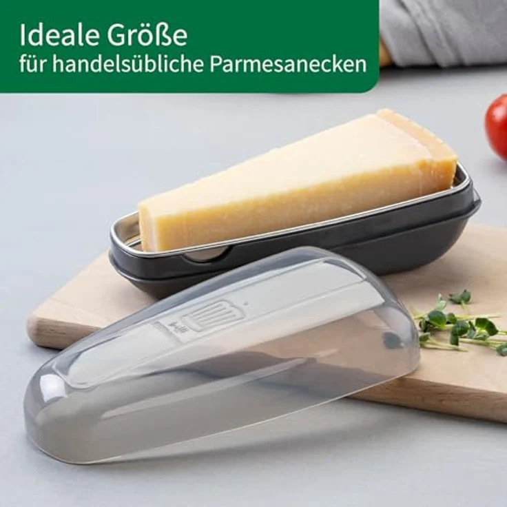 Chefkoch trifft Fackelmann Käsereibe, Parmesanreibe mit Behälter, Edelstahl und PP, 2in1 Funktion, spülmaschinengeeignet, dunkelgrau – Bild 6