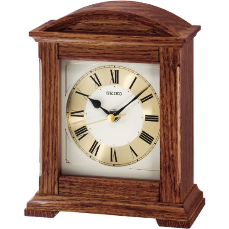 Seiko Tischuhr Quarzuhr, analoge Eiche Uhr für Wohnzimmer, Esszimmer, Arbeitszimmer, weißes Zifferblatt – Bild 2