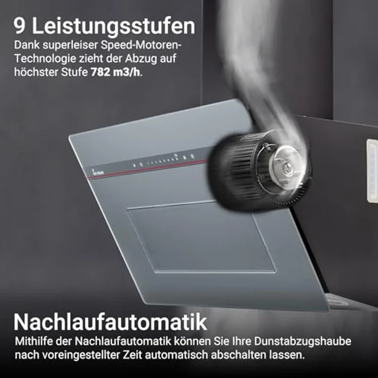 KKT KOLBE PLOOM9005G Dunstabzugshaube 90 cm, A+++ Energieeffizienz, 782 cbm/h, Umluft/Abluft, smart WiFi, SensorTouch, RGBW LED-Beleuchtung, Glas matt grau, Kopffrei – Bild 5